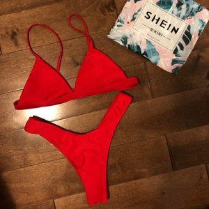 Brand New Shein Red Triangle Thong Bikini